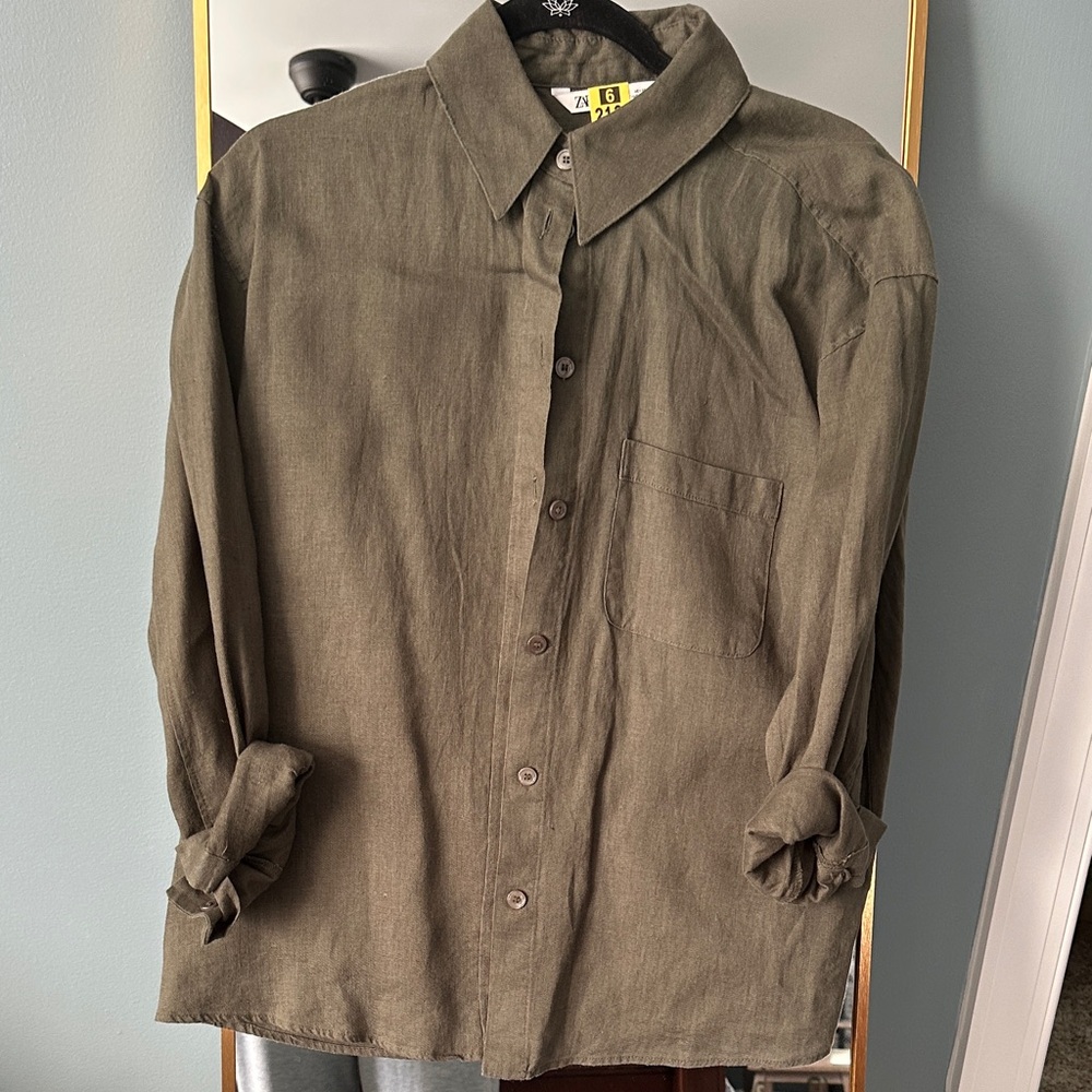 Zara Olive Button-Up Shirt